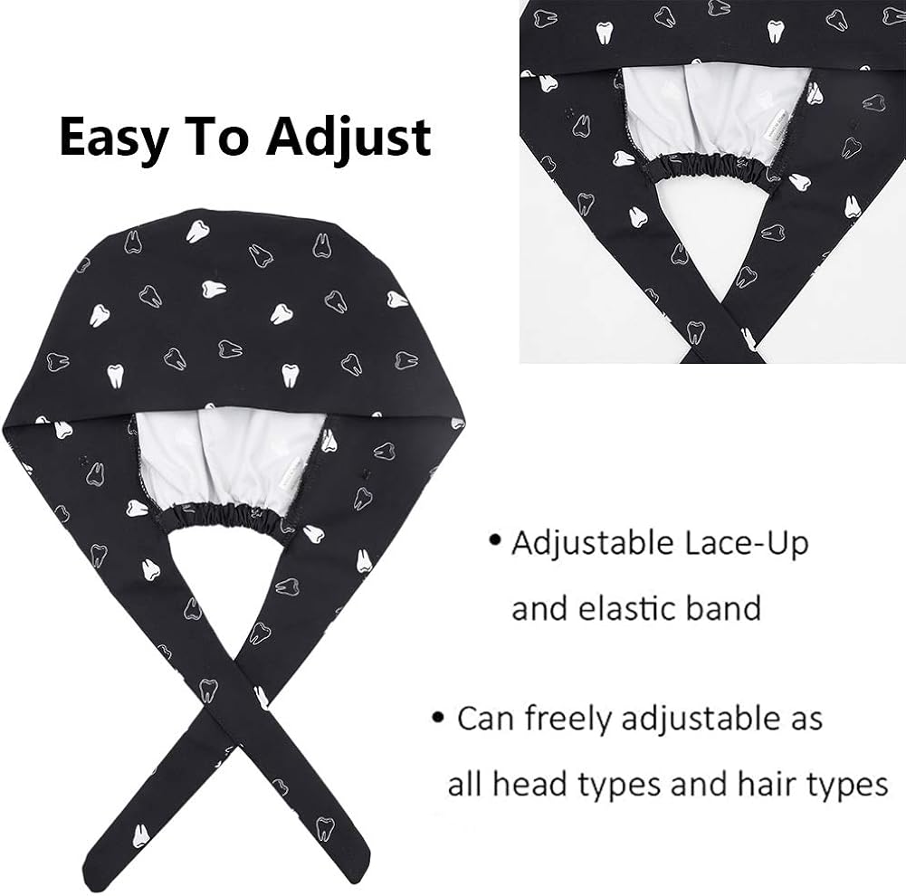 CHUANGLI 3Pcs Gourd-Shaped Working Caps with Upgrade Sweatband Adjustable Hats Head Cover- Women/Men (B08# Tooth Black Grey Pink): Clothing