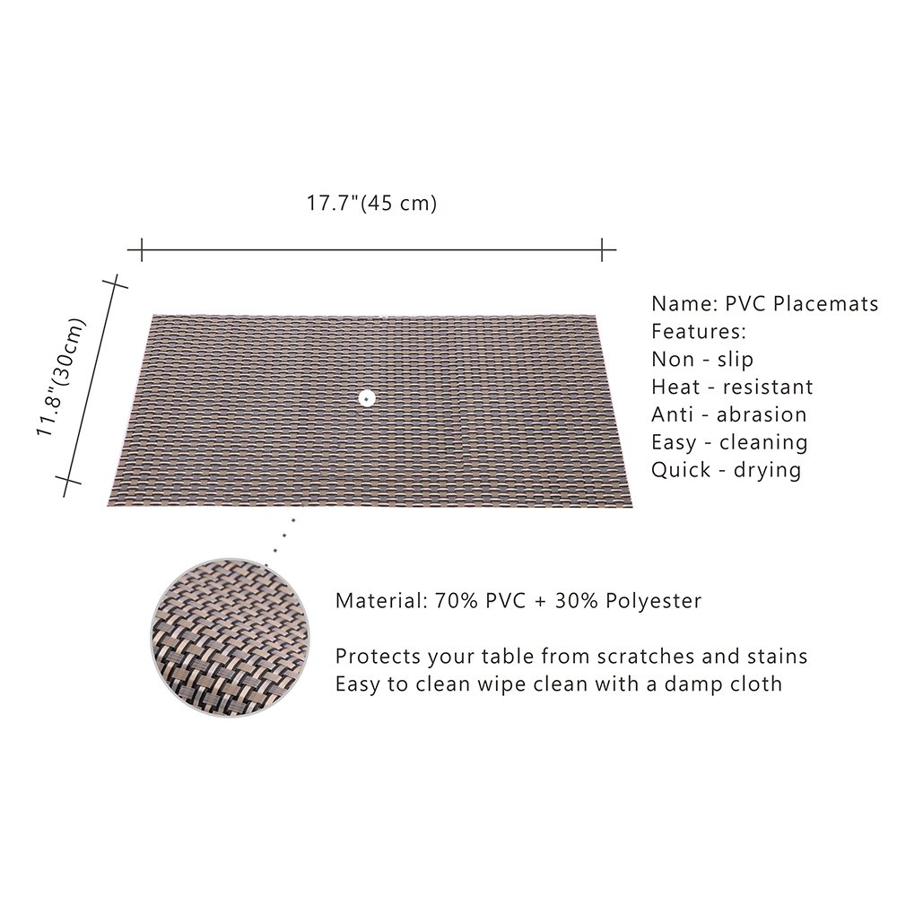 Set of 4 Placemats, Fashion European Style PVC Woven Vinyl Placemat Non-slip Insulation Placemat Washable Table Mats (Gold + Black white)