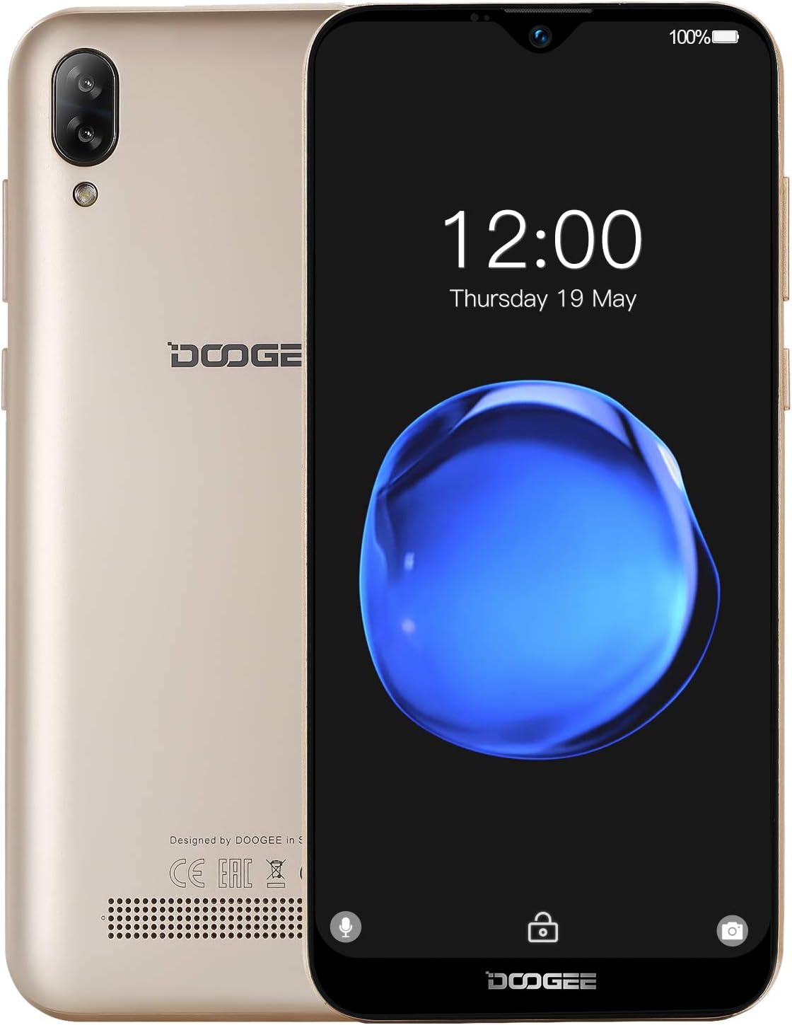 SIM-Free Smartphone Android 8.1, DOOGEE Y8C Dual SIM Free Mobile Phones Unlocked 6.1 inch 19:9 Waterdrop Screen, 3400mAh Battery Quad-core 1GB RAM+16GB ROM, 8MP+5MP Dual Rear Cameras Face Unlock, Gold