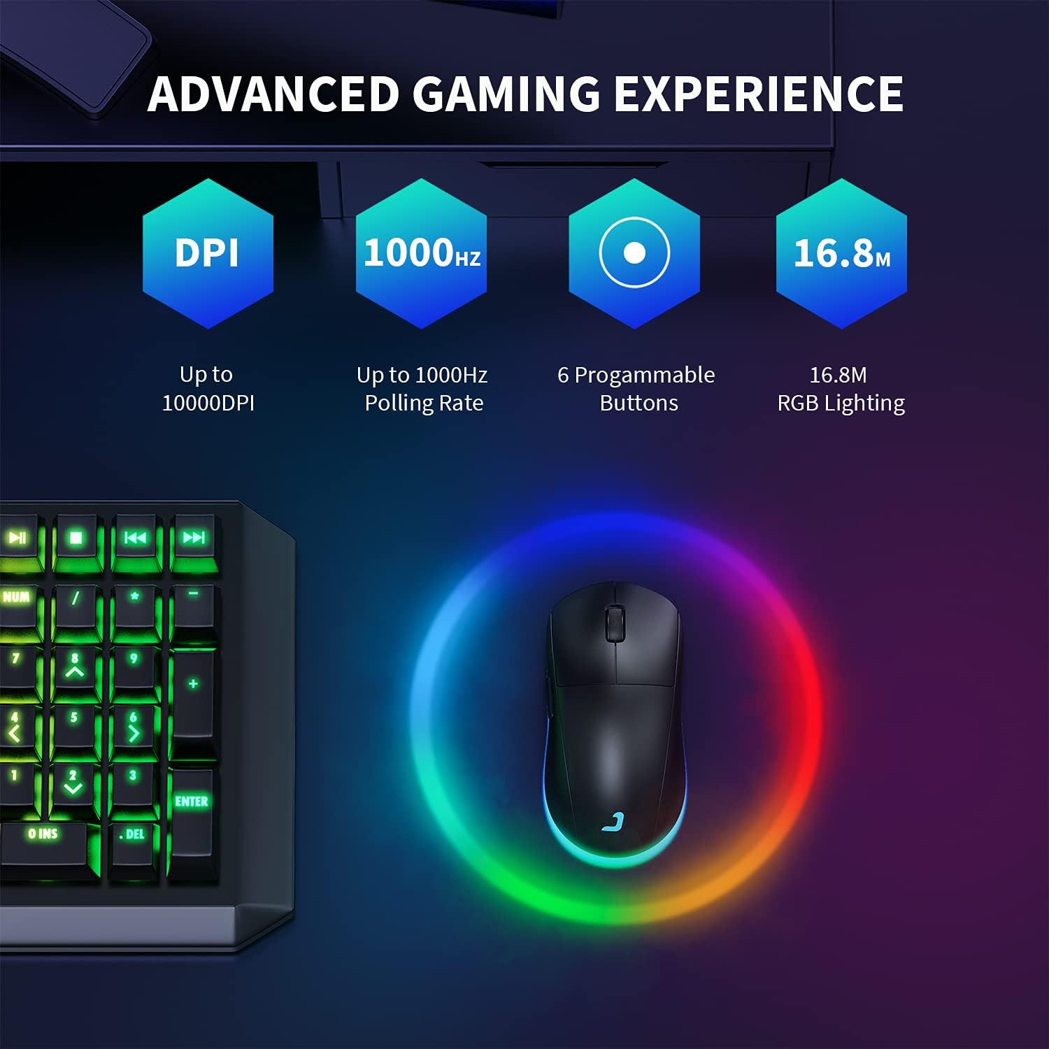 Jelly Comb Gaming Mouse, Wired and 2.4G Wireless Dual-Mode RGB Backlit Mice, Up to 10,000 DPI Optical Sensor,for PC Computer Laptop Gaming Players (Black): Electronics