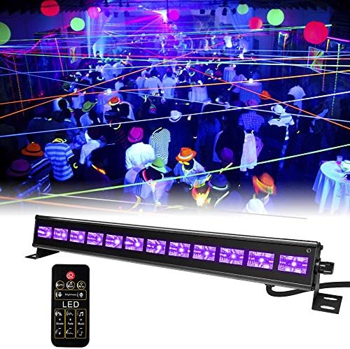 LENEZARO UV LED Black Light Bar 36W 12LED with Sound Activated IR Remote Control for Disco Blacklight Party Birthday Wedding Halloween, Christmas