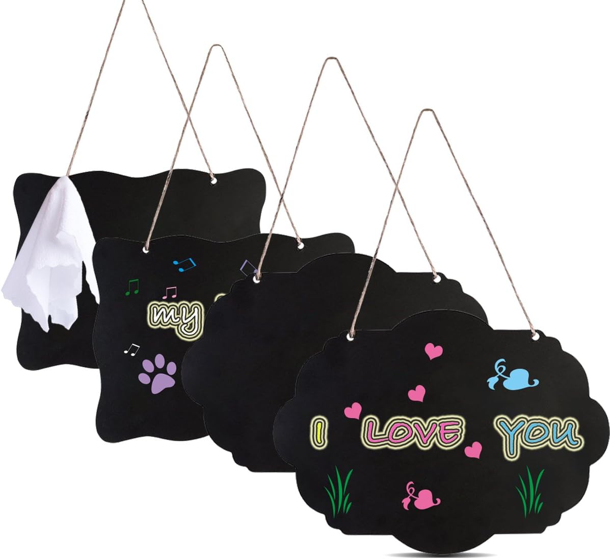 AUSTOR Chalkboard Sign 8x10 Inch Double Sided Erasable Message Board with Hanging Strings, 2 Shapes x 2, 4 Pack : Office Products