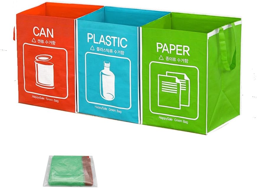 Recycling Bins Wastebaskets Separate-Bag Compartment Trash Can with Garbage Bags (5pcs)