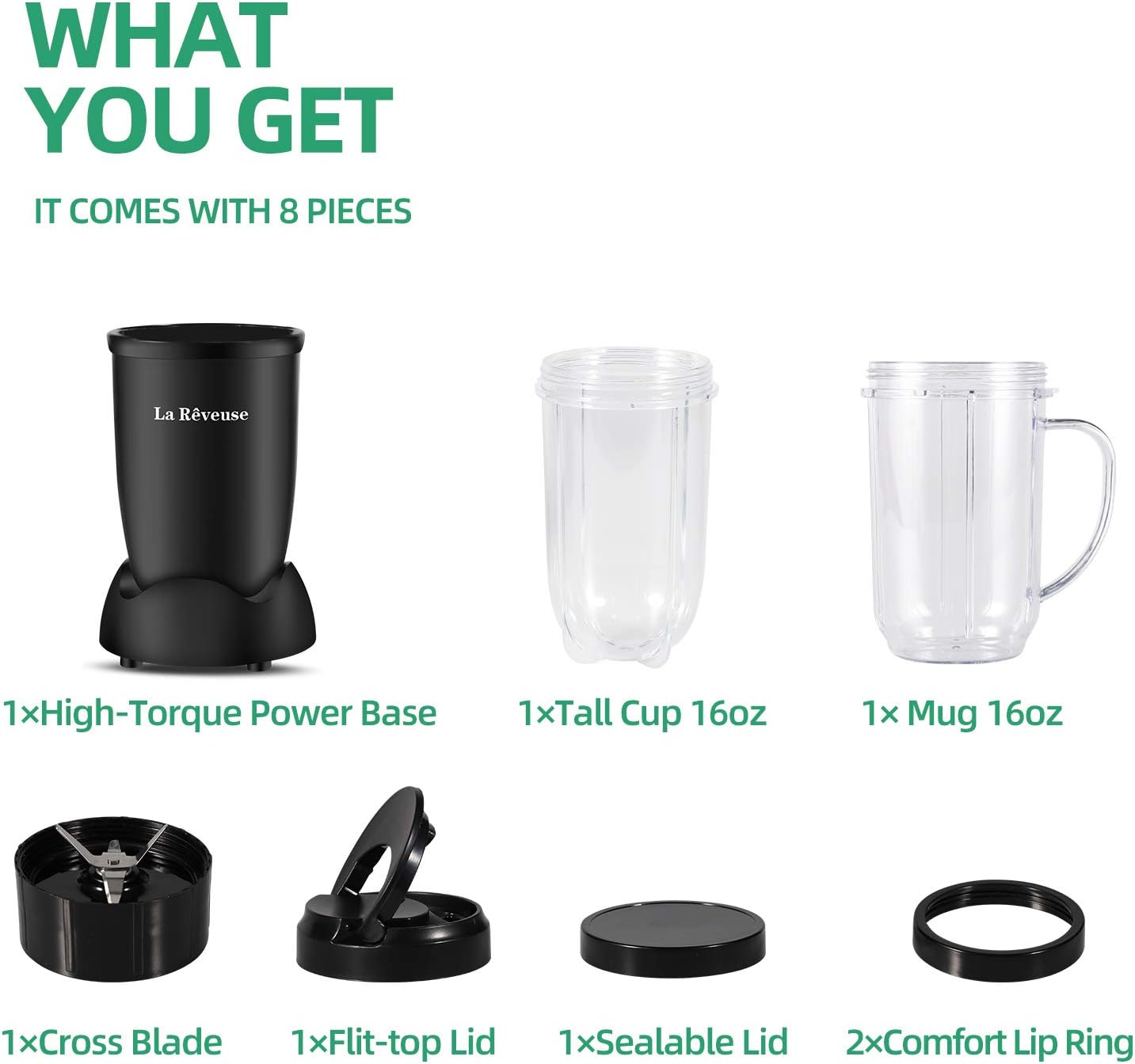 La Reveuse Personal Size Blender 250 Watts Power for Shakes Smoothies Seasonings Sauces with 2 Pieces 16 oz Mug -Black: Kitchen & Dining