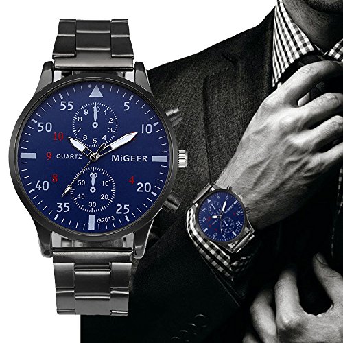 Bokeley Men's Watch, Watch Luxury Quartz Crystal Sport Stainless Steel Wrist Watch Men (Black) - Thumbnail 2