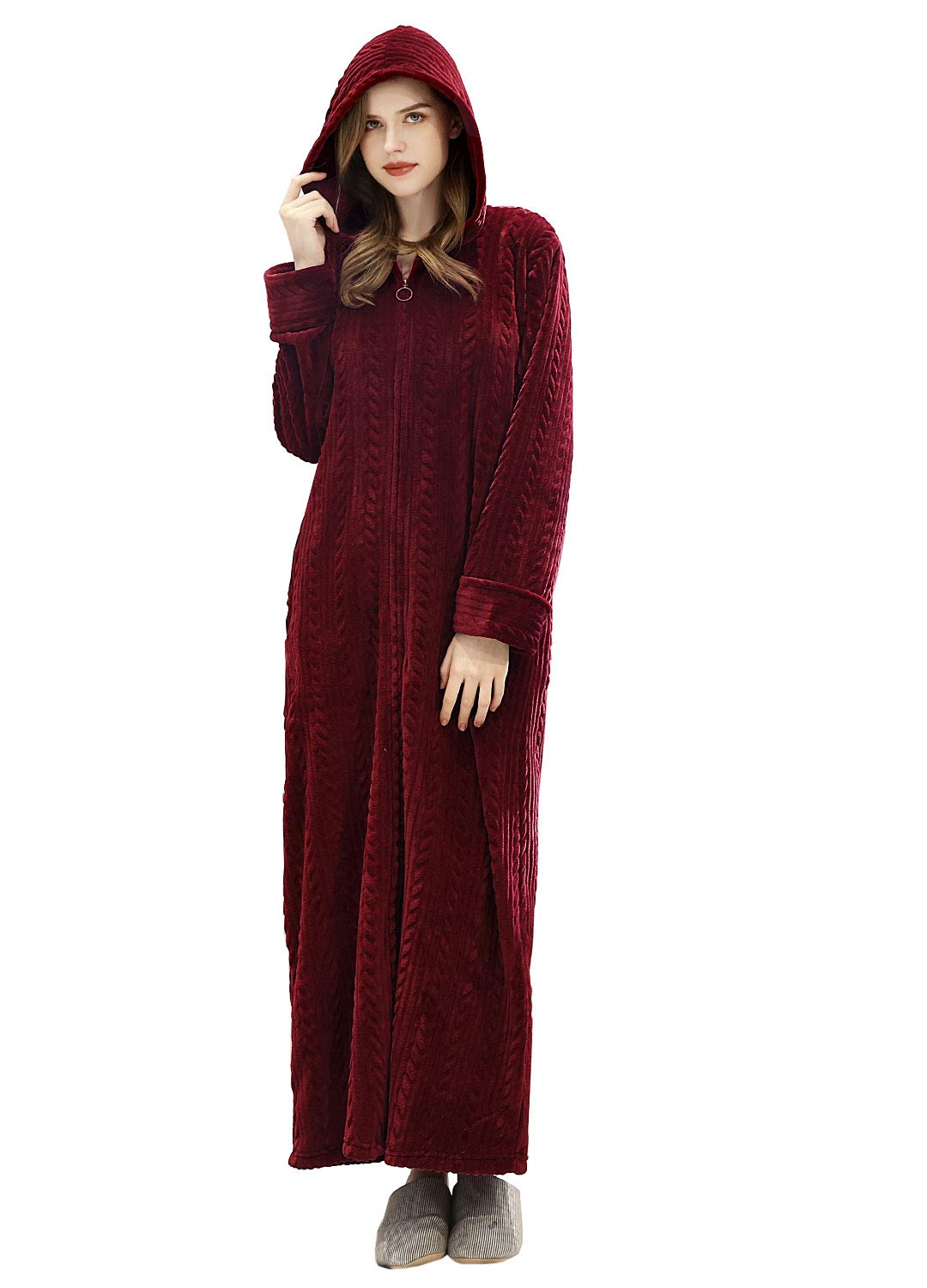 Nightwear Ladies Full Length Zip Up Dressing Gown Womens Long