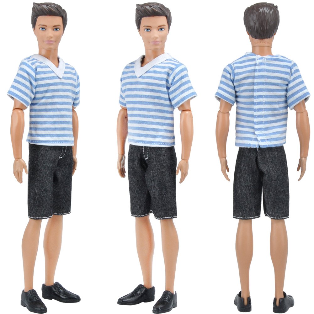E-TING 3 Sets=6 Items Casual Wear T-Shirt Pants Pack Summer Look for Boy Doll (Lot#A)