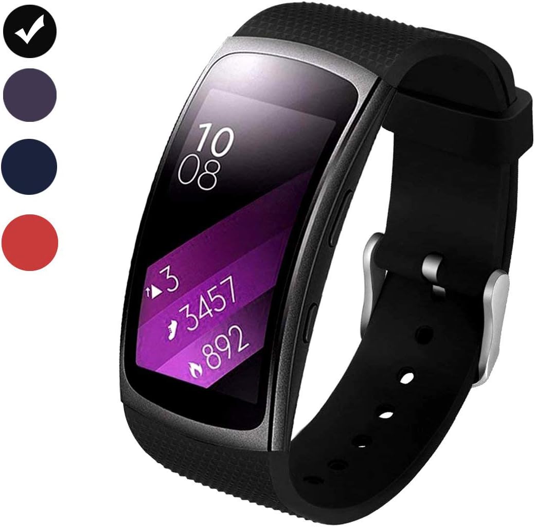 BeYself for Gear Fit2 Pro/Fit2 Strap, Replacement Soft Silicone Accessories Wristband for Samsung Gear Fit 2 Pro SM-R365/Gear Fit2 SM-R360 Smartwatch (Black)