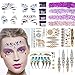 Rhinestone Tattoo Jewel Temporary Stickers - 4 Sets Mermaid Face Gems Rhinestone Sticker, 5 Sets Metallic Henna Tattoos, 4 Sets Cosmetic Glitter Purple for Music Festival/Party/Beach