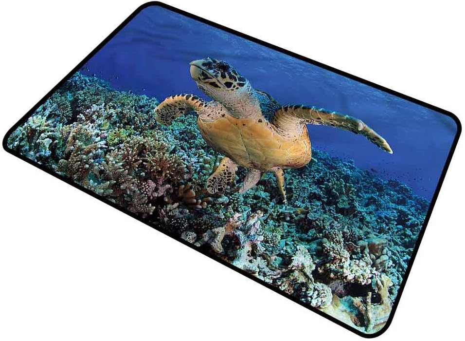 DESPKON-HOME Turtle, Pet Mat Cheloniidae Deep Ocean Non-Slip Waterproof Thin Doormat Weather Resistant, Non-Slip Backing 24x36 Inch