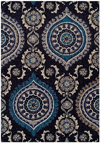 Amazon Com Large 8x11 Black Modern Rugs For Living Room Blue Gray Navy Beige Ivory Area Rug 8x10 Under 100 Dining Room Size Rugs Furniture Decor