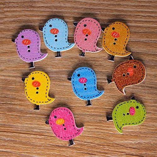 50Pcs Mixed Wooden Buttons Cute Bird Pattern Decoration Buttons 2 Holes Sewing Accessories botones Craft DIY Scrapbooking