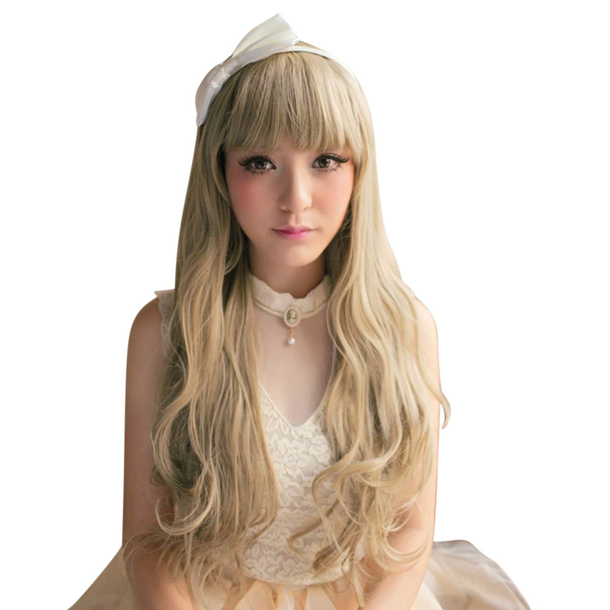 TEEMI- Long Bouncy Soft Matte As Real Hair Platinum Light Blonde Costume Wigs for Women Girls