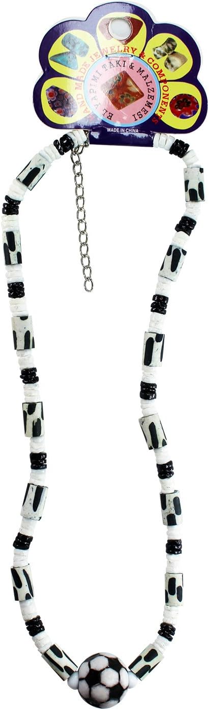 Black And White Stone Soccer Ball Sports Necklace