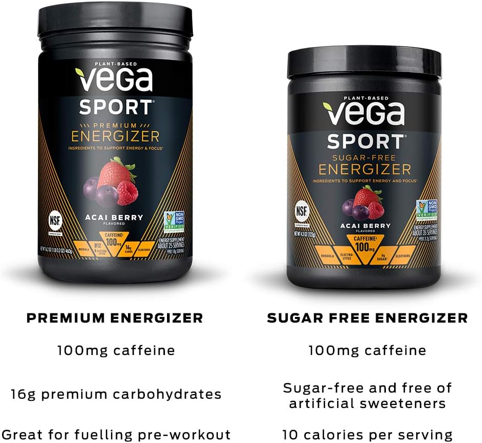 Vega Sport Sugar Free Energizer, Acai Berry - Vegan Certified, Keto-Friendly, Gluten Free, Dairy Free, Soy Free, Non GMO, Natural Pre Workout Powder (35 Servings): Health & Personal Care
