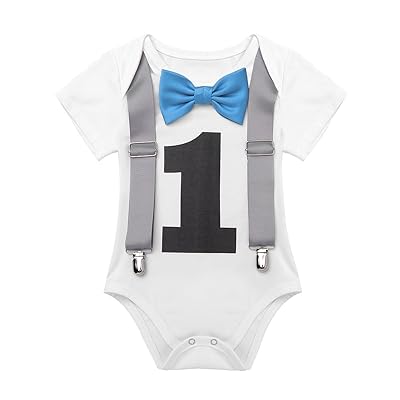 Feeshow Baby Boy 1st Birthday Outfit Gentleman Romper Suspender