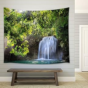 Deep Forest Waterfall in Kanchanaburi, Thailand - Fabric Wall Tapestry Home Decor - 51x60 inches