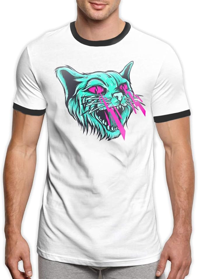 Laser Cat Mens Short Sleeve Tee Contrast T Shirt Tees
