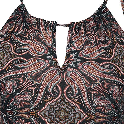 TOTOD Dress - Womens Sleeveless Bohemian Tie-Dye Illusion Print Racerback Long Tank Beach Sundress(Brown,L)
