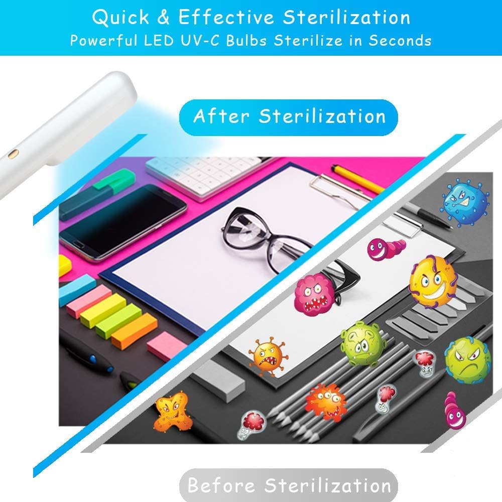 Veilad [US Stock] UV-C LED Travel Sized UV Sanitizing Wand - Portable Ultraviolet Disinfection Wand - 99% Effective Sanitizing Device for Phones, Tablet, Laptop, Wardrobe, Pet Areas, Baby Items, Toilets, Toy: Kitchen & Dining