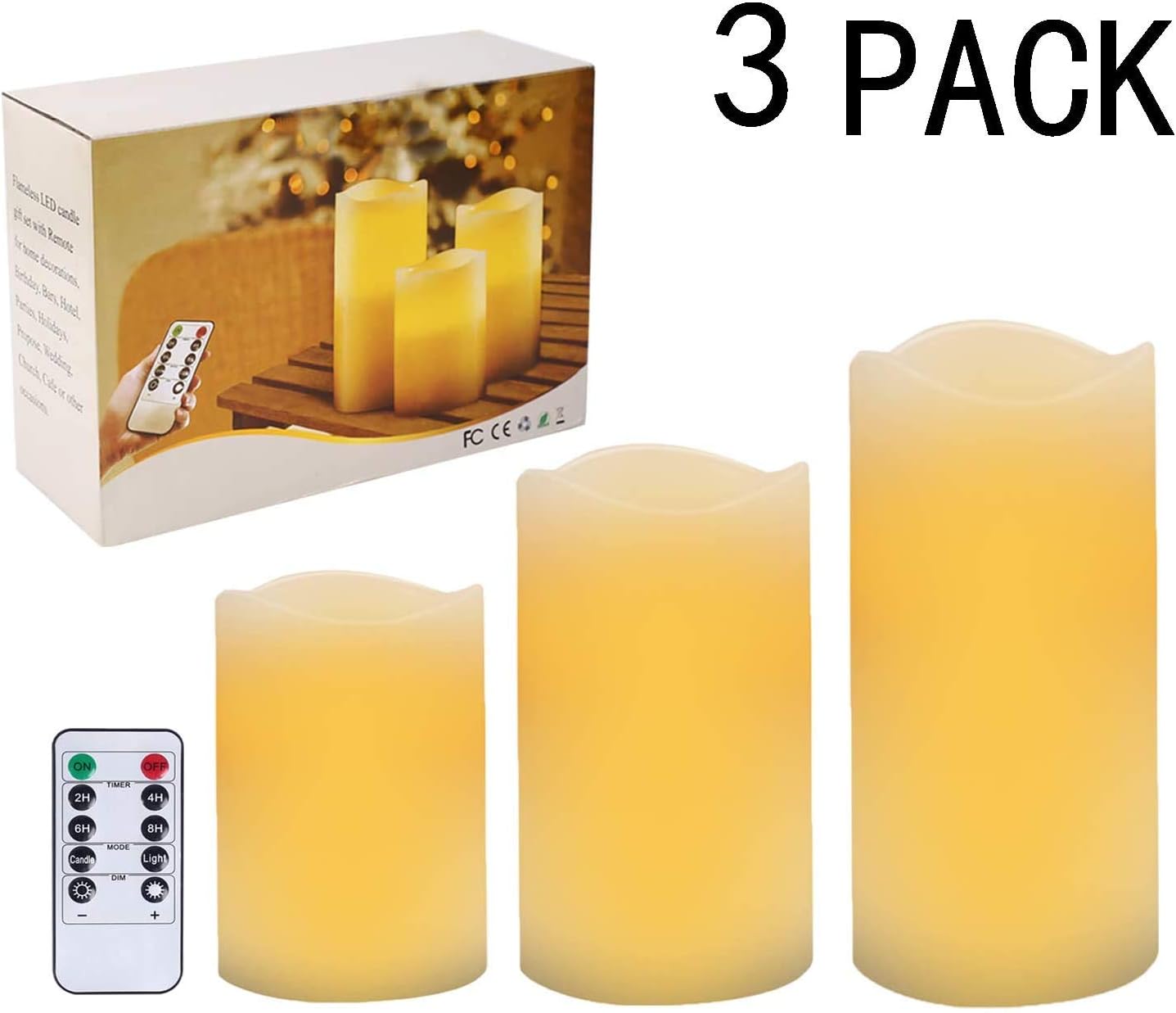 Nancia Flameless Candles Battery Operated Candles 4" 5" 6" Set of 3 Ivory Real Wax Pillar LED Candles with 10-Key Remote and Cycling 24 Hours Timer: Home & Kitchen