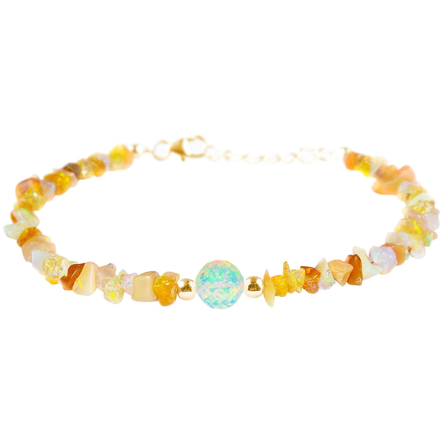 Natural Opal Beaded Bracelet In 925 Sterling Silver For