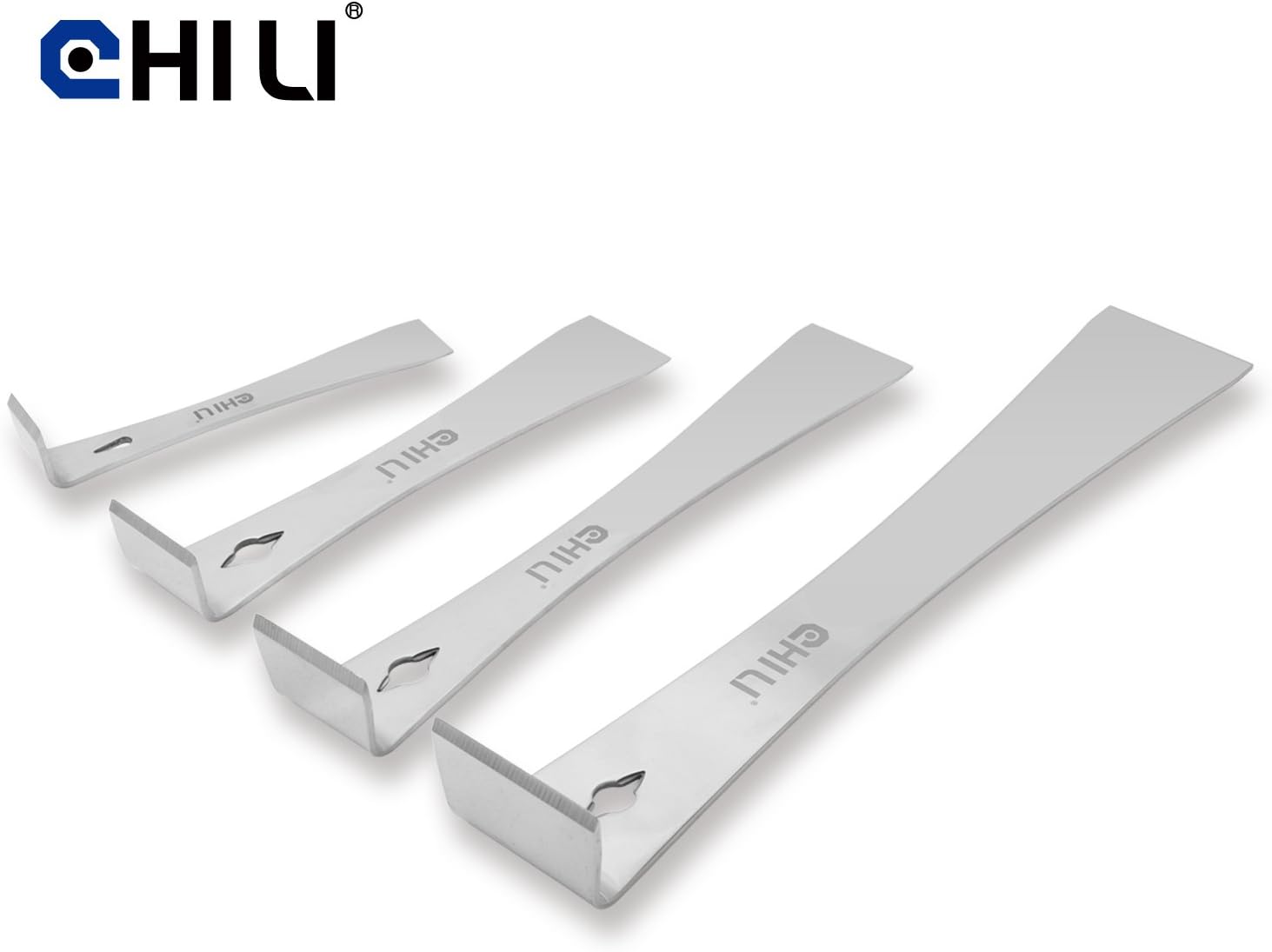 CHILI Tools Multi-Functional Uses Japan Stainless Steel Mirror Polished Pry Bar Set, 4 Piece, Made In Taiwan