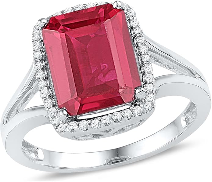 Emerald Cut Lab Created Ruby 4.50 Carat (ctw) Ring in 10K