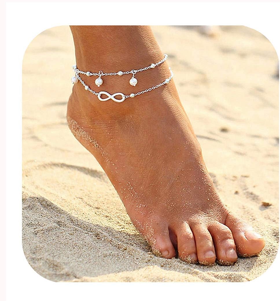 WishoneyFoot Chain Boho Beach Jewelry Layer Anklet For Women Adjustable Anklet