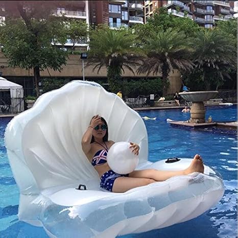 Z-FeeL Swimming Pool Giant Shell Rideable Inflatable Float Toy Raft Mermaid Sea Shell Inflatable Pool Float 67*55*43