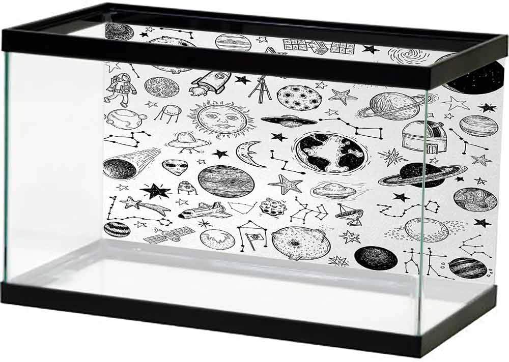 bybyhome Aquarium Background Sticker Bowling,Tournament Championship Theme with Shoes Trophy and Icons Pattern Abstract Design,Multicolor One Side Fish Tank