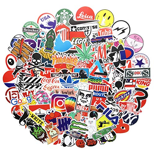 100PCS Popular Logo Brand Stickers Water Bottle Sticker Laptop Computer Bedroom Wardrobe Car Skateboard Motorcycle Bicycle Mobile Phone Luggage Guitar DIY Decal (Popular Logo 100)