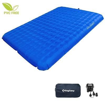 KingCamp 2 Person Air Mattress, Ultra Light PVC-Free Inflatable Comfortable Damp-Proof Sleeping Pad for Home and Camping, Battery Operated Pump Included