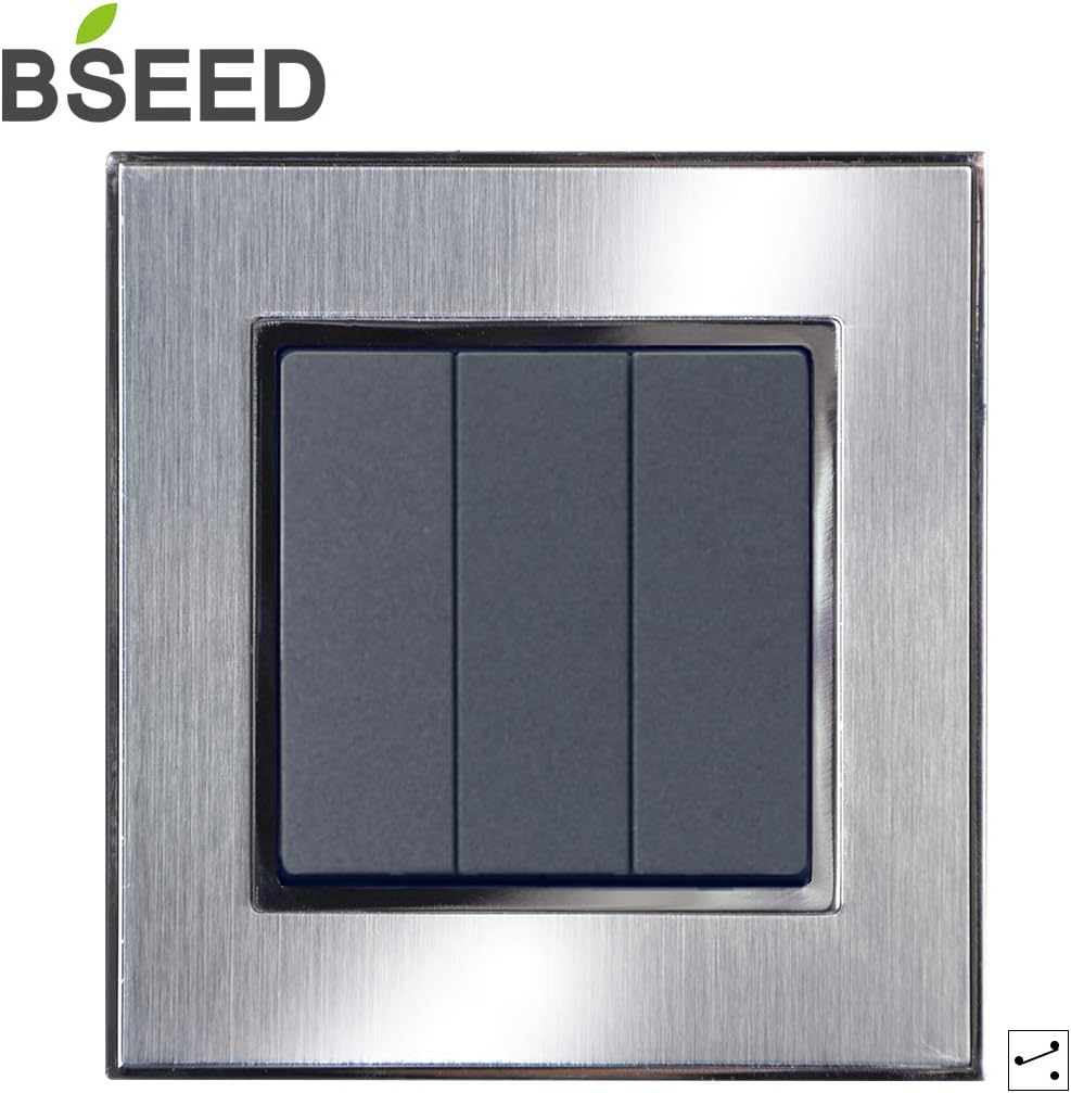 BSEED Wall Light Screwless Switch 3 Gang 2 Way Brushed Steel Light Switches Double Light Switch