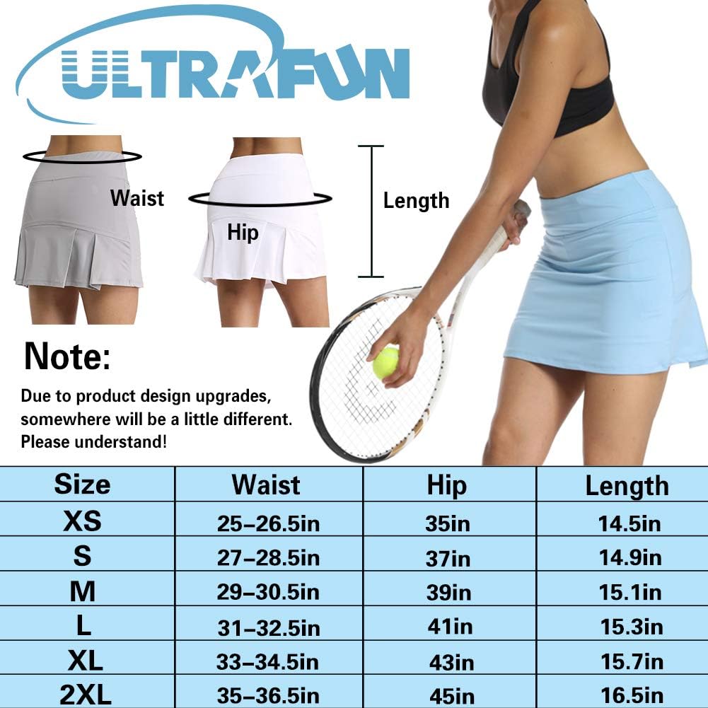 Ultrafun Women's Active Tennis Golf Skort Pleated Athletic Sports Running Skirt with Pockets and Shorts: Clothing