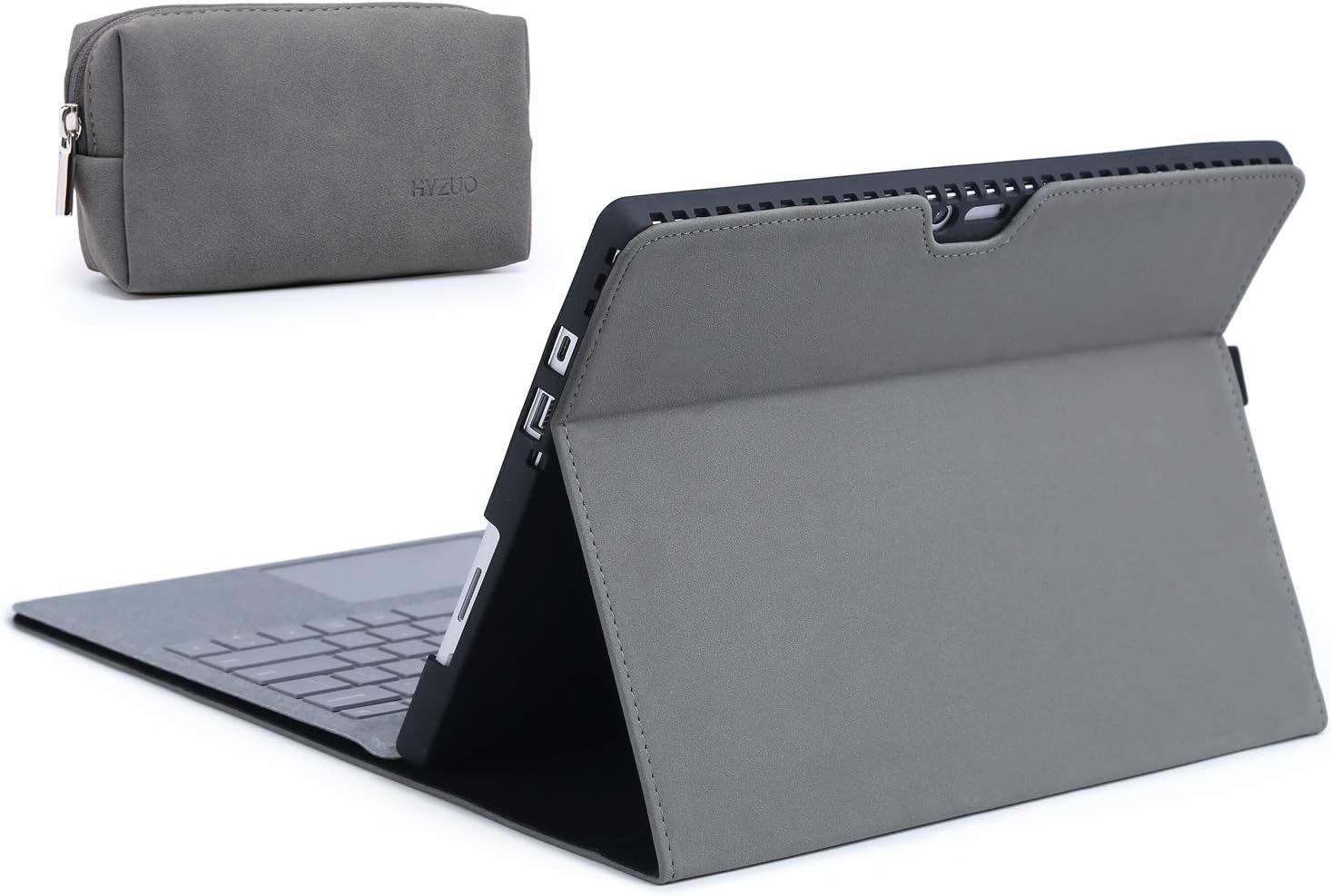 HYZUO Folio Cover Stand Case Compatible with Microsoft Surface Pro 7 6 5 4 2017 Built-in Surface Pen Holder, Compatible with Surface Type Cover Keyboard, with Zipper Pouch, Dark Gray
