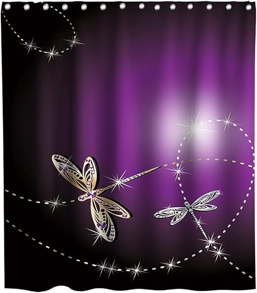 Amazon Com Purple Shower Curtain Gold Dragonfly Fantasy Theme Cloth Fabric Bathroom Decor Set With Hooks Waterproof Washable 72 X 72 Inches Yellow And White Kitchen Dining