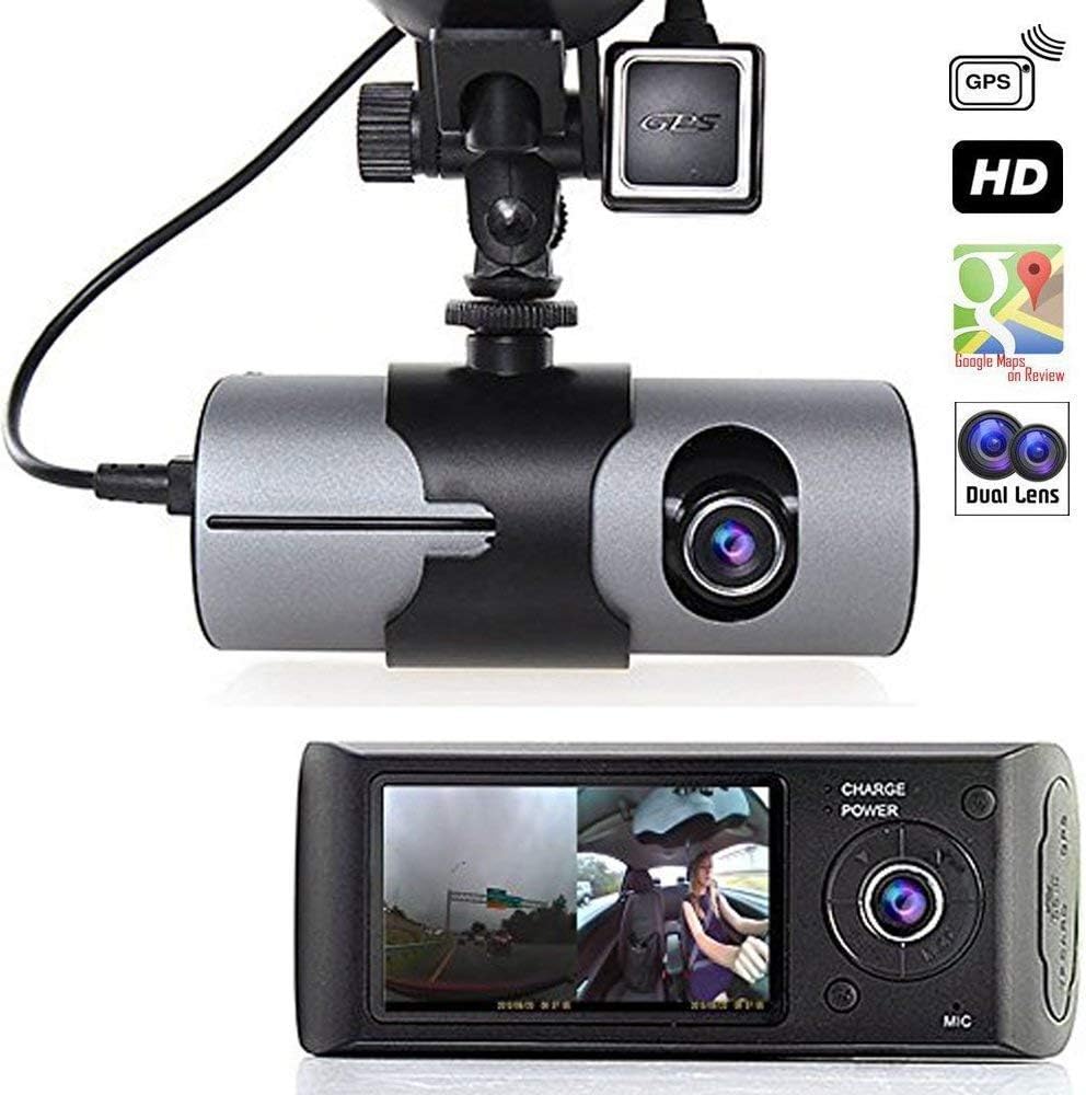 Grewtech 2.7" TFT LCD HD Dash-Cam DualCam Car DVR w/GPS Tracker + Google Maps + G-Sensor