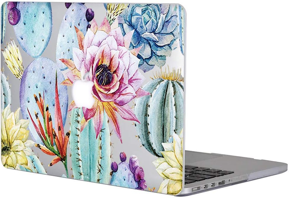 Case for MacBook Air 11 Inch - L2W Hard Plastic Printed Cover Compatible with MacBook Air 11.6" with Two USB 3 Ports, Model: A1465/A1370, Protective Translucent Slim Shell Cactus Right
