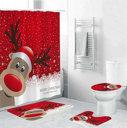 Amazon Com Zfumizx Xmas Bathroom Set 4 Pcs Red Christmas Elk