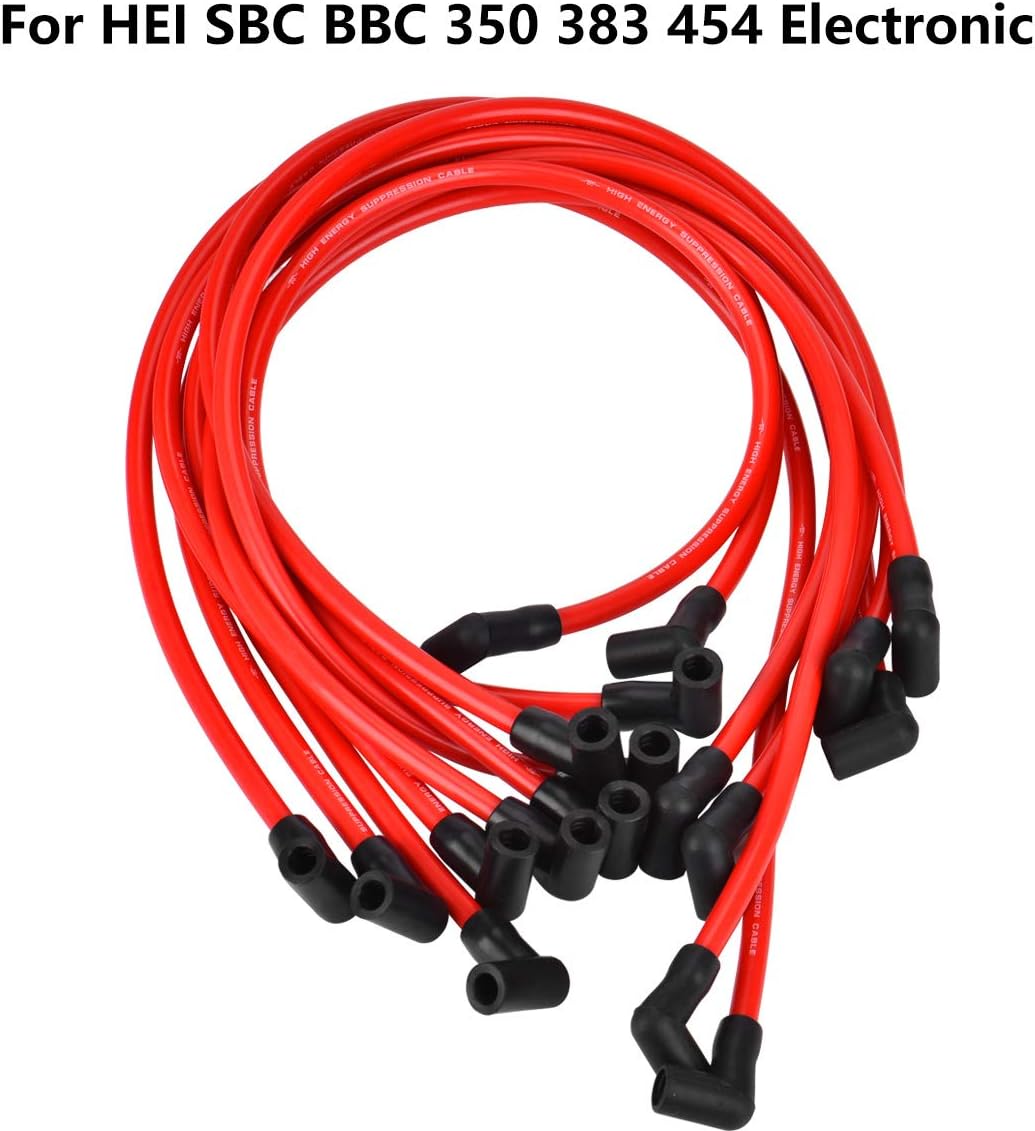 10.5 MM High Performance New Spark Plug Wire Set for Chevy AM General Isuzu HEI SBC BBC 350 383 454 Electronic (Red): Automotive