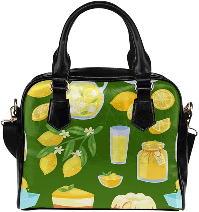 INTERESTPRINT Lemony Yellow Citrus Fruit PU Leather Lady Purses and Handbags Handbags