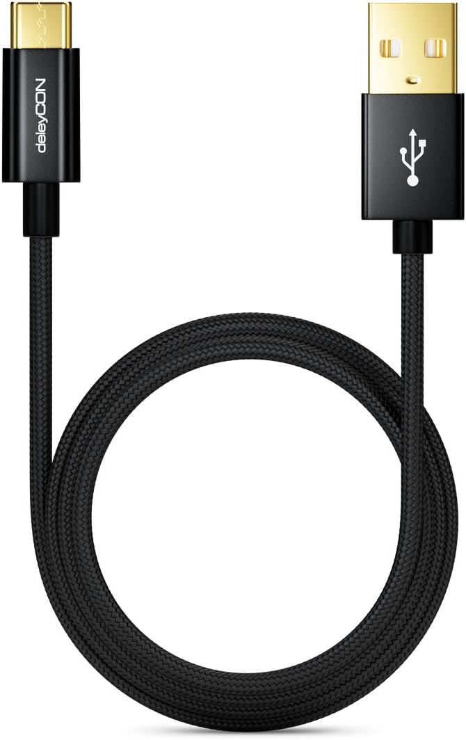 deleyCON 2m (6.56 ft.) USB C Cable - Charge & Data Cable with Nylon + Metal Plug - USB C to USB A - Compatible with S20 S10 S9 S8 Serie Note 8 Note 9 Chromebook etc. Models with C-Socket - Black - Image 4