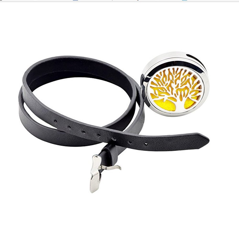 Aromatherapy/Essential Oil Diffuser Locket Bracelet Leather Band With 12 Color Pads Perfect Gifts for Kids Girls Women, Strap length 15.96\
