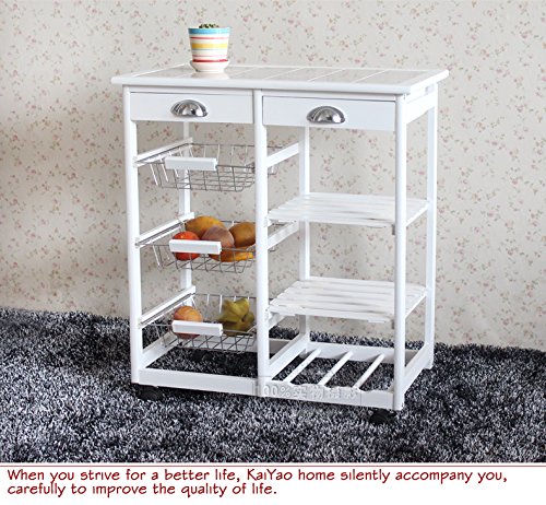 FCH 4-Tier Kitchen Storage Cart Dining Trolley w/Drawers Stand CounterTop Table (White) - Thumbnail 7
