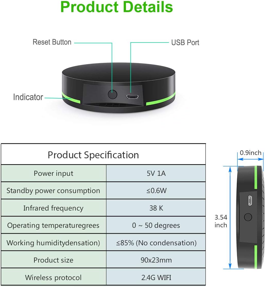 Smart IR Remote Control Hub WiFi Infrared Universal Remote Control IR Blaster Smart Home Automation Compatible with Alexa Google Home and IFTTT: Electronics