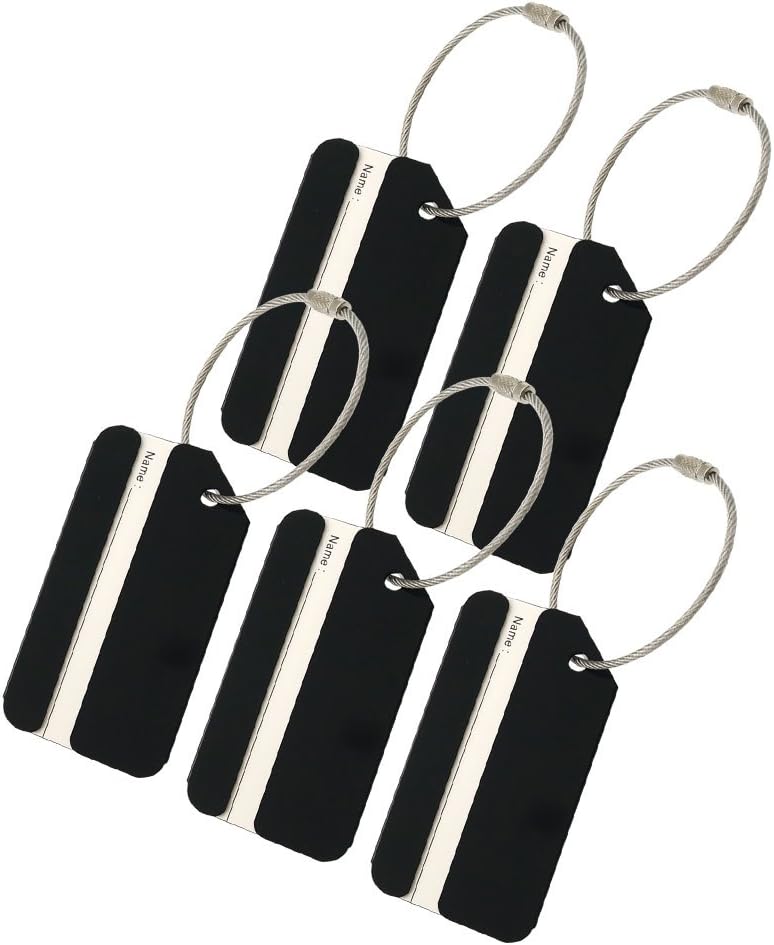 5Pack Black Aluminum Luggage Tags Holders for Travel Luggage Baggage Identifier By