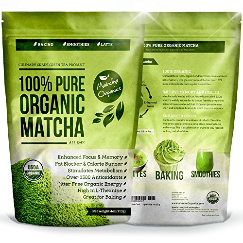 Matcha Green Tea Powder All Natural Weight Loss Metabolism Booster and Diet Smoothie Shake Mix and Fat Burning Supplement 113 Grams USDA Organic Culinary