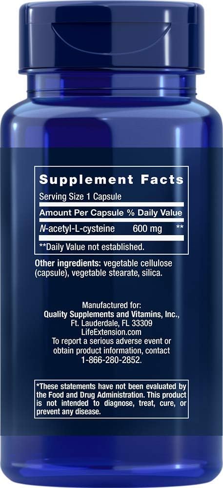 Life Extension N-Acetyl-L-Cysteine 600mg, 60 Vegetarian Capsules: Health & Personal Care