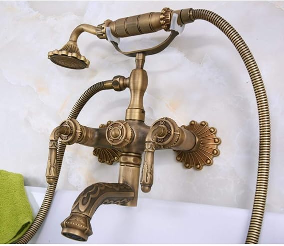 SHEANAON Arte tallado en latón Baño montado en la pared Grifo de la